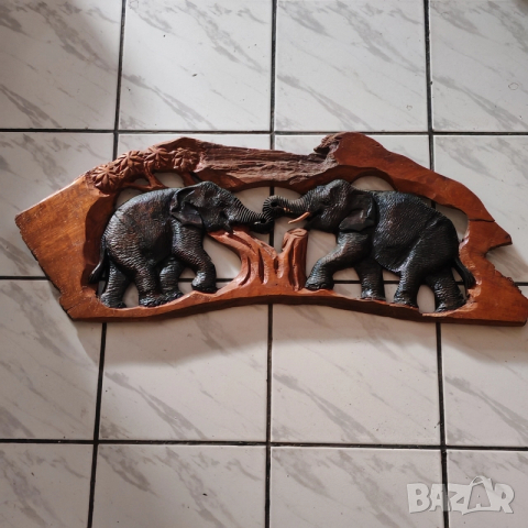Пано за стена, дърворезба,Слонове. , снимка 2 - Пана - 52650359