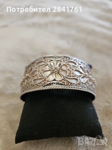 Старинна сребърна гривна филигран, снимка 10 - Гривни - 50015490