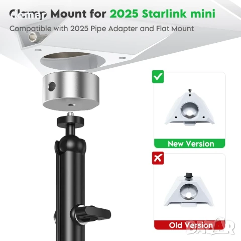 Комплект за монтаж на стълб XLTTYWL 2025 Starlink Mini с резба 1/4"-20 и 3/8"-16 и регулируема скоба, снимка 4 - Друга електроника - 51339875