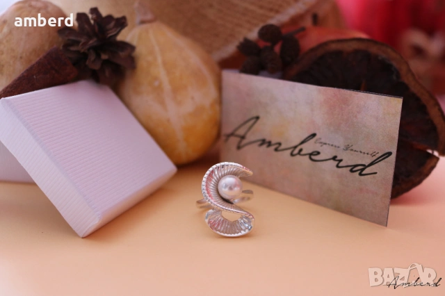 Сребърен пръстен с перла - модел R025А, снимка 2 - Пръстени - 53517826