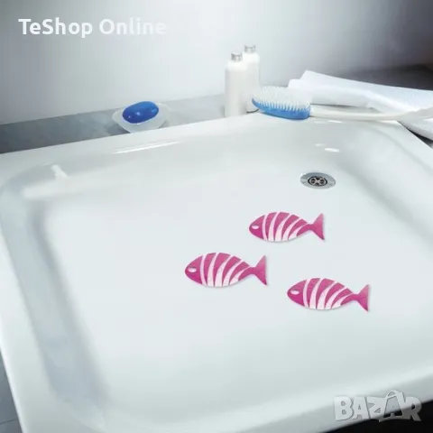 Декорация за вана 6 броя комплект Fish Safety Deco Pink, снимка 1 - Други - 47194413