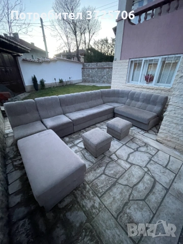 Ъглов диван с табуретки и холна маса, снимка 3 - Дивани и мека мебел - 53833788