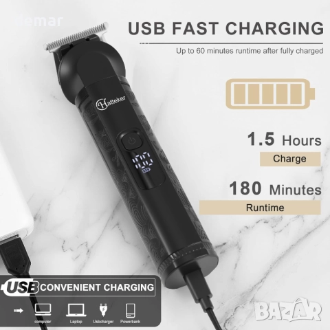 Hatteker 8-в-1 професионален комплект за мъжко подстригване, IPX7, снимка 8 - Машинки за подстригване - 51923679