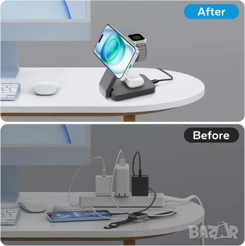 3-в-1 Безжична станция за зареждане с MagSafe iPhone 16/15/14/13, снимка 7 - Безжични зарядни - 49882278