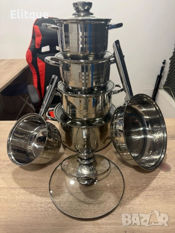 Комплект тенджери от неръждаема стомана – 12 части с капаци BXGG-001, снимка 2 - Съдове за готвене - 53389701