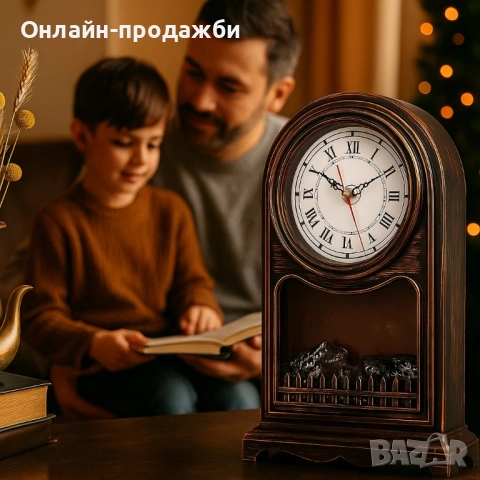 Винтидж настолен часовник с LED камина – уют и стил в едно, снимка 4 - Декорация за дома - 52243965
