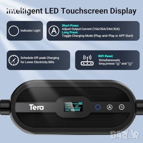 Tera Smart Portable EV Charger 7.6kW Type 2 EV Charger CE & TÜV 32A 240V APP WiFi Bluetooth, снимка 7 - Друга електроника - 46503395