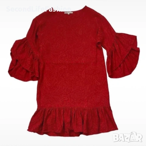 Мини рокля Maje Rahima от червен сатен и жакард с волани размер 2 S