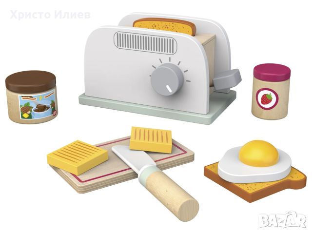 Детски дървен тостер с аксесоари Дървени кухненски играчки, снимка 5 - Образователни игри - 45651549