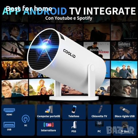 Мини проектор, преносим, ​​4K 1080P, с 5G WiFi BT 5.4, 180° ротационен, снимка 3 - Плейъри, домашно кино, прожектори - 53357505