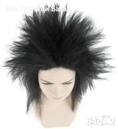 Нова Черна пънк рок перука за жени 80s парти фестивал Хелоуин маскарад, снимка 7 - Аксесоари за коса - 54230312