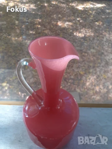Невероятна голяма розова кана гарафа декантер Опалин, снимка 3 - Антикварни и старинни предмети - 51169450