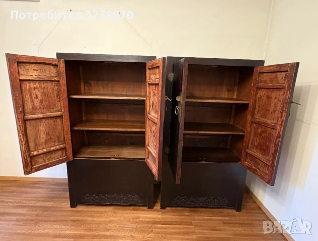 Чифт антични черни лакирани китайски шкафове, снимка 3 - Антикварни и старинни предмети - 54226874