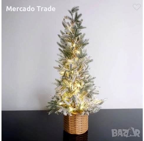 Декоративна коледна снежна ела със саксия и LED осветление, 60см