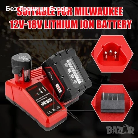 Нов Двоен заряден модул за батерии Milwaukee M12 M18 Li-ion 90W зарядно, снимка 6 - Друга електроника - 53682306