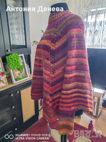 Пуловер пончо, ръчна изработка , снимка 2 - Пуловери - 53504412