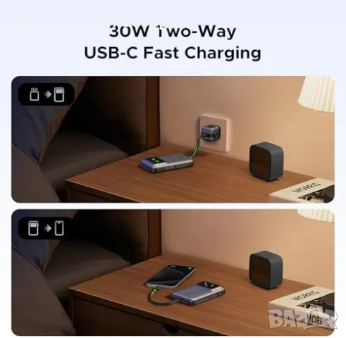 Ново UGREEN Преносимо зарядно 10,000mAh с Вграден USB-C, Бързо 30W, снимка 3 - Външни батерии - 47582931