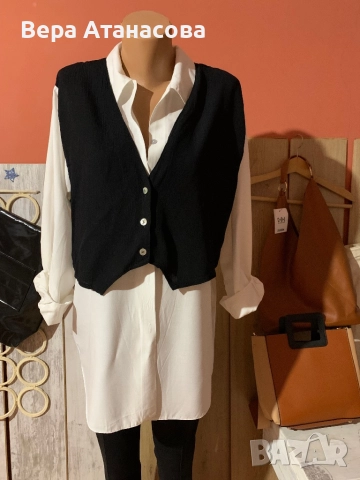 💣💣💣 Oversized риза с ефектна платка имитираща елек🥾