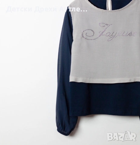 Елегантни блузи за момичета с надпис от блестящи камъни (104–158), снимка 13 - Детски Блузи и туники - 51968028