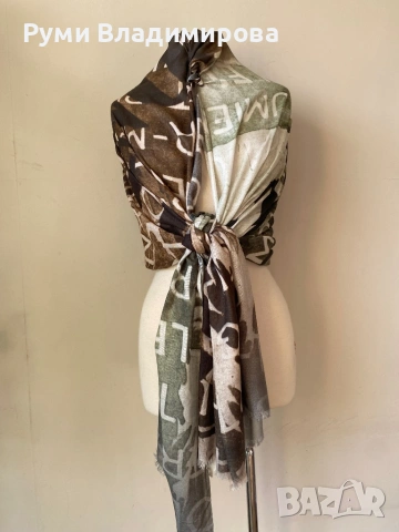 Шал от 100% модал в тютюнево и петролено зелено