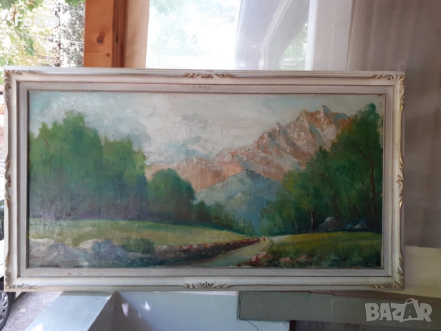 ОГРОМНА СТАРА КАРТИНА МАСЛО НА ПЛАТНО ПОДПИС РАМКА