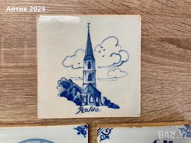 Комплект винтидж керамични плочки в стил Delft Blue, Нидерландия, снимка 5 - Антикварни и старинни предмети - 52790514