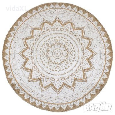 vidaXL Плетен килим от юта с принт, 180 см, кръгъл（SKU:343587, снимка 1 - Килими - 45989579