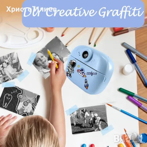 Детска камера с функция за печат Детски фотоапарат с дисплей за моментни снимки, снимка 2 - Други - 50081917