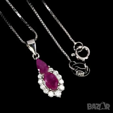 925 сребърно колие с натурлен рубин 6х4мм, подходящо за подарък , снимка 2 - Подаръци за жени - 50012636