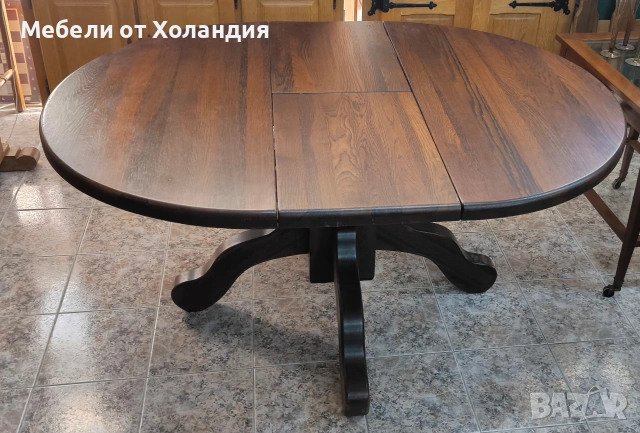 кръгла разтегателна маса от дъб, снимка 9 - Маси - 53537300