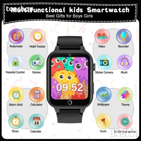 Детски смарт часовник, 26 игри, с HD камера, музика и видео, крачкомер, аларма (черен), снимка 2 - Образователни игри - 50569512