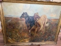 Старинно маслено платно "Руски борзои" – Музеен размер (140х110 см), снимка 4