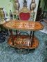 Прекрасна антикварна френска маса за сервиране дървена с интарзия и бронз , снимка 5