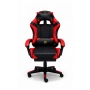 Удобен геймърски стол с поставка за крака и масажна лумбална възглавница, Черно-червен, снимка 5
