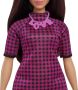 Mattel Кукла Barbie Fashionistas #188 с извита форма, черна коса, карирана рокля, снимка 1 - Кукли - 45432290