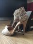 Дамски елегантни сандали на висок ток/ размер 37/ Бежови и черни, снимка 1 - Дамски обувки на ток - 46035979