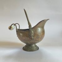 Винтидж съд с керамична дръжка ( метал месинг бронз мед), снимка 1 - Антикварни и старинни предмети - 45285185