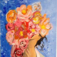 картина с маслени бои Дама с цветя, снимка 1 - Картини - 45543381