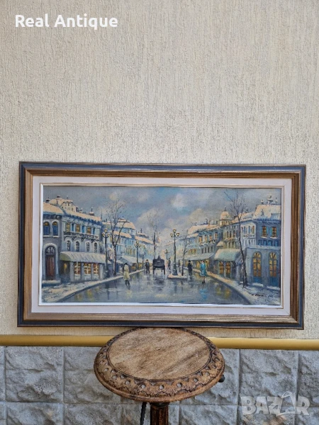 Голяма много красива антикварна авторска картина масло върху платно , снимка 1