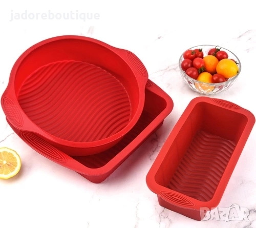 4 части/ к-кт Силиконови форми за печене и шпатула, снимка 1