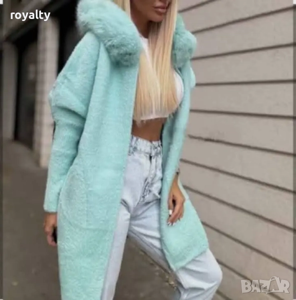 Ментова кашмирена жилетка с пух, снимка 1