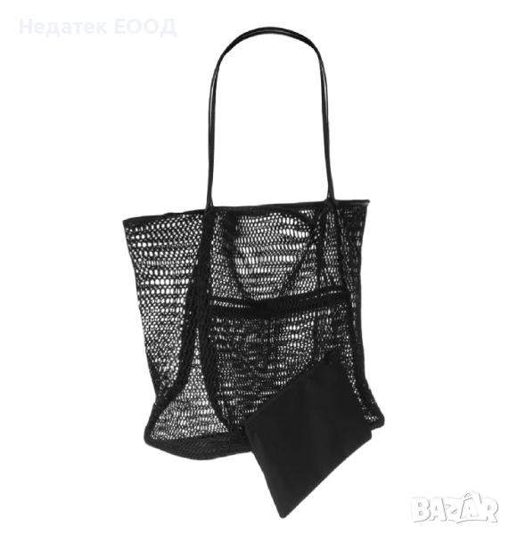 Плажна мрежеста чанта, Черен, 50x17x34см., снимка 1
