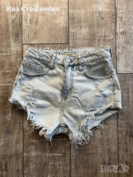 Нови къси светло сини накъсани висока талия дънкови панталони  , снимка 1