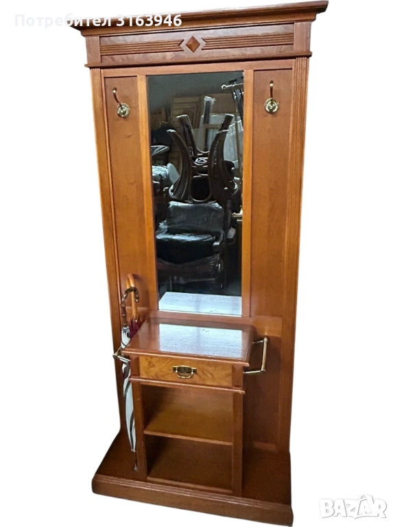 Aнтичен вертикален тоалетен шкаф с огледало и плот, снимка 1