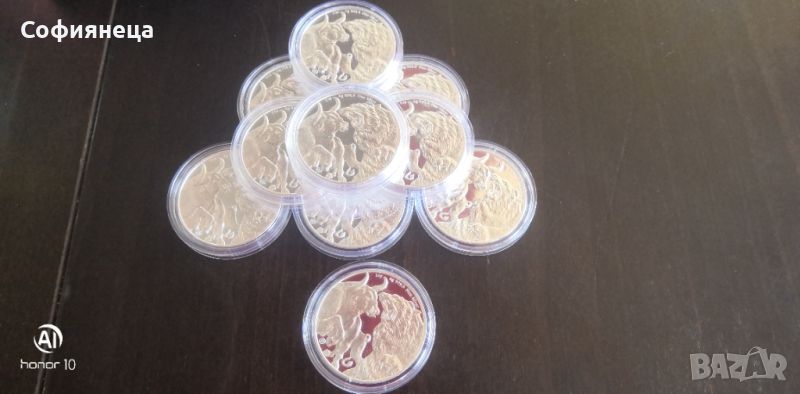 Сребро 1 OZ 2023 Бик и мечка 5000 франка ЧАД унция, снимка 1