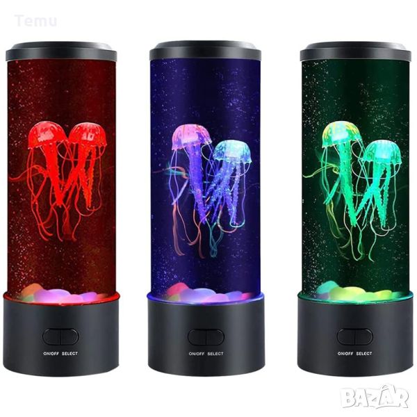 Настолна LED нощна лампа аквариум с медузи. С 16 различни цвята LED светлини, с дистанционно управле, снимка 1