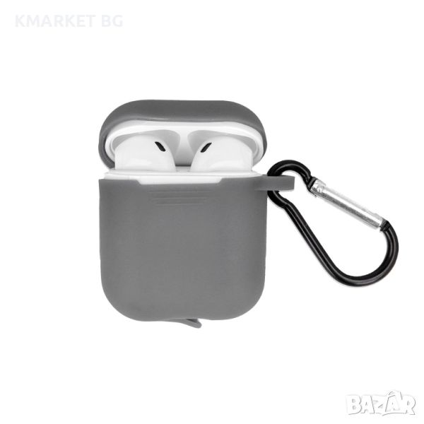 Калъф силиконов за Airpods 1/2 слушалки bSmart, Сив, снимка 1