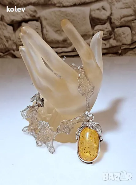 Сребърно колие с кехлибар, ръчна изработка, уникат, снимка 1