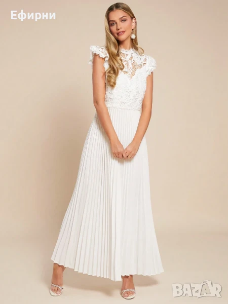 Дълга бяла рокля, Официална бяла рокля, Бяла дантелена рокля, Дълга рокля с дантела, Бяла рокля дант, снимка 1