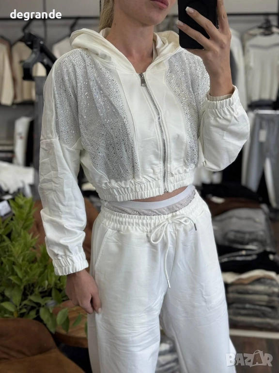 Памучен дамски екип с камъчета, снимка 1